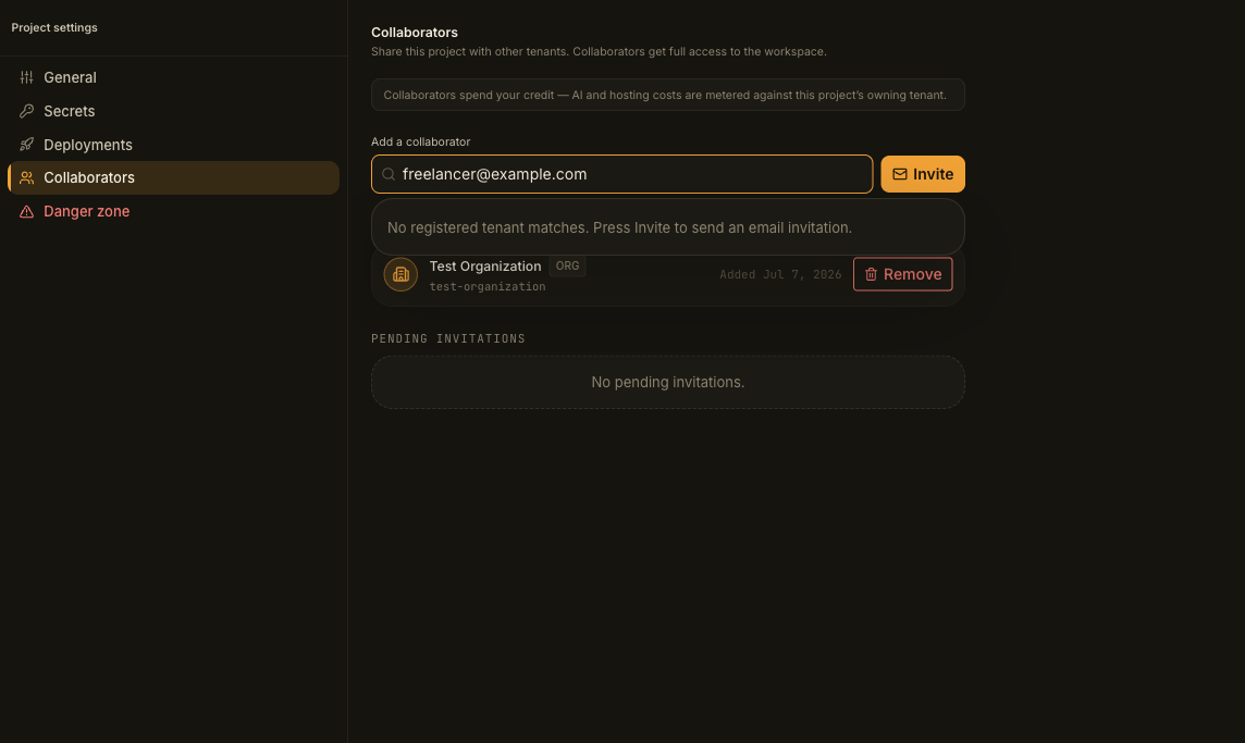 The Add a collaborator field containing an email address, with an Invite button next to it.